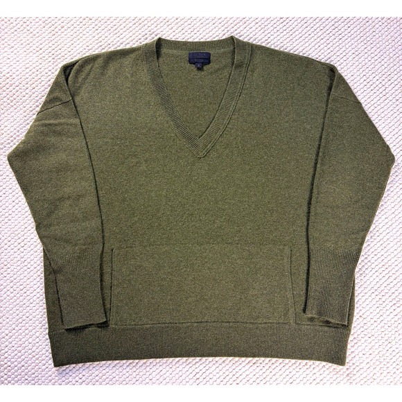 J. Crew Sweaters - J.Crew Collection Italian Cashmere Sweater Small Olive V Neck Kangaroo Pocket